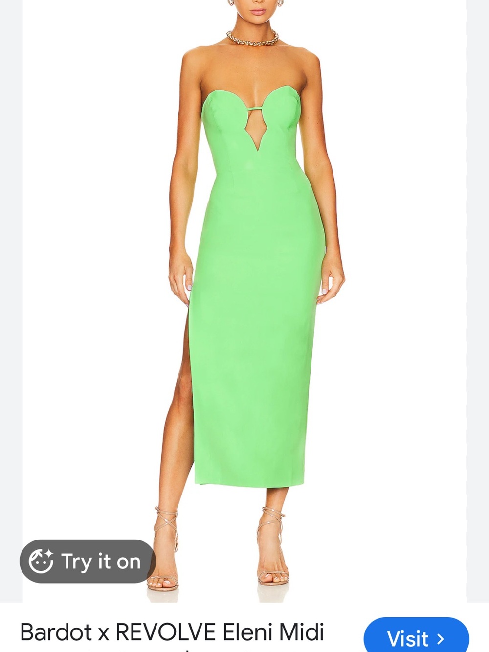 Bardot Strapless Sweetheart Midi Dress in Bright Green